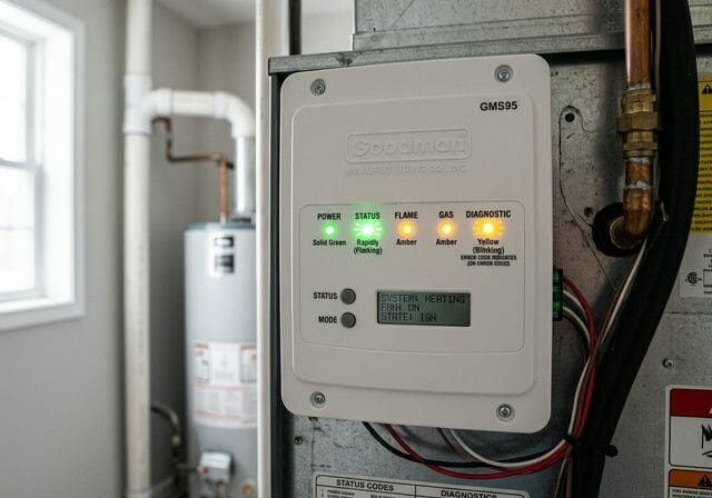 Furnace control panel with status lights