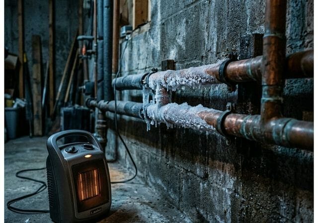 Frozen copper pipes with space heater