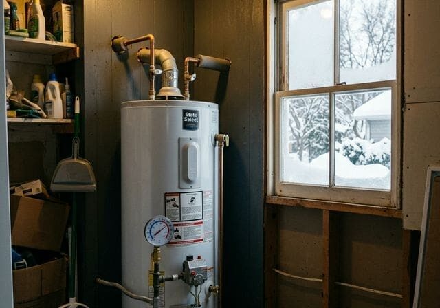 Water heater in utility closet winter