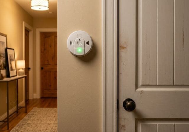 Carbon monoxide detector on wall