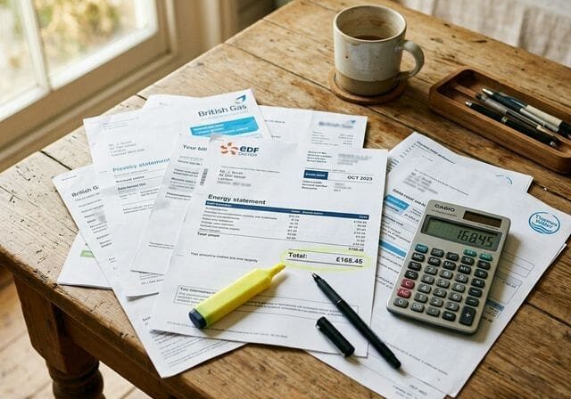 Energy bills on kitchen table