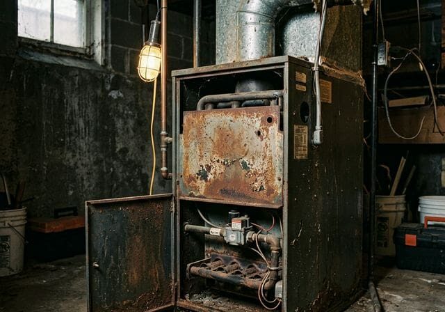 Old rusty furnace needing replacement