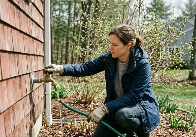 Testing outdoor hose bib in spring