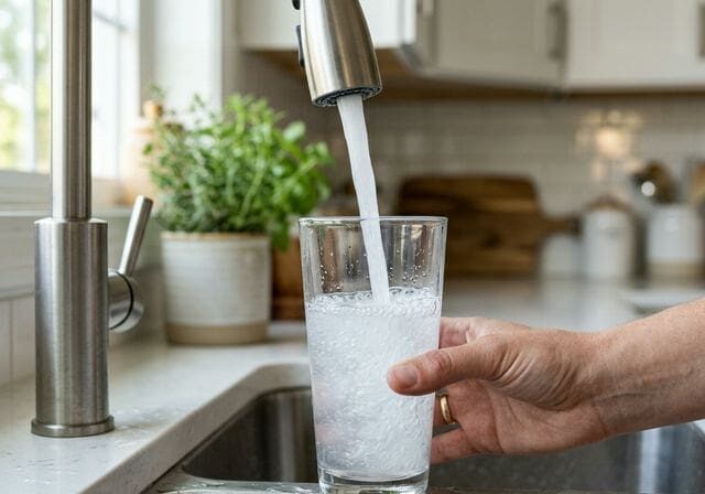 Filling glass with cloudy tap water