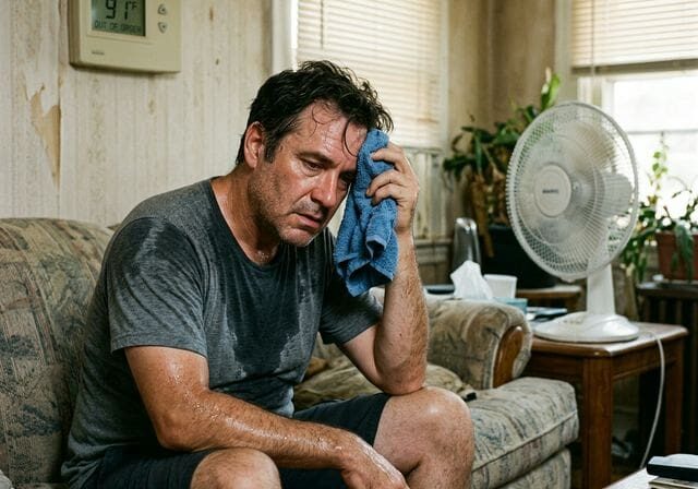 Homeowner sweating with broken AC in summer