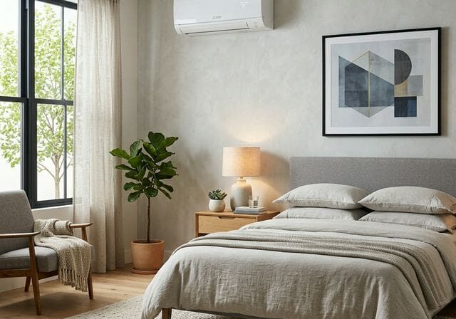 Mini split unit in modern bedroom