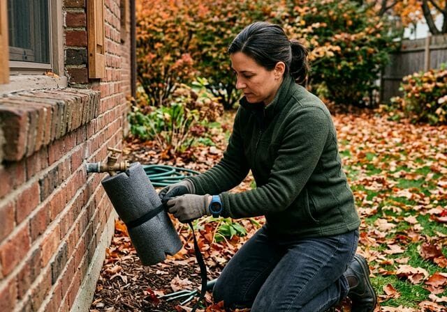 Wrapping outdoor faucet for winter