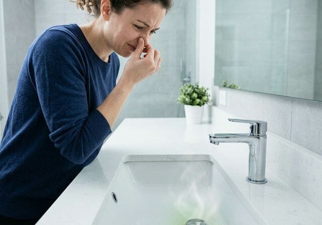 Person smelling drain odor