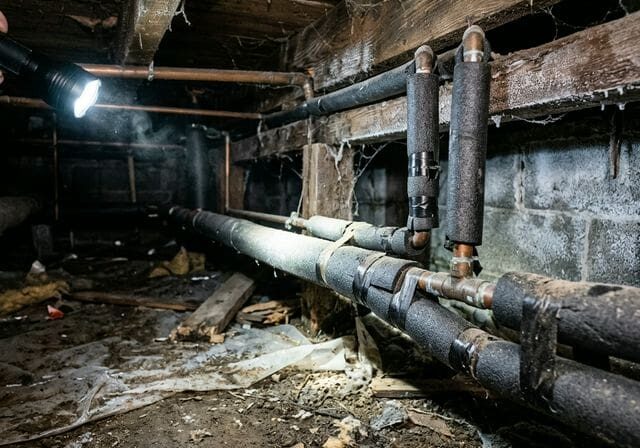Insulated pipes in crawl space