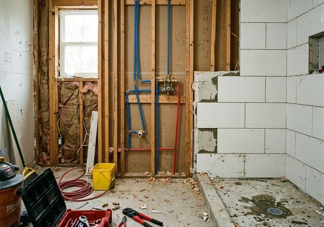 Bathroom renovation with PEX plumbing rough-in