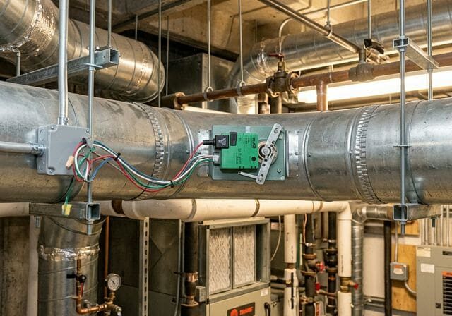 Motorized HVAC zone damper on ductwork