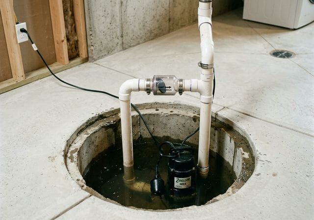 Sump pump installed in basement pit